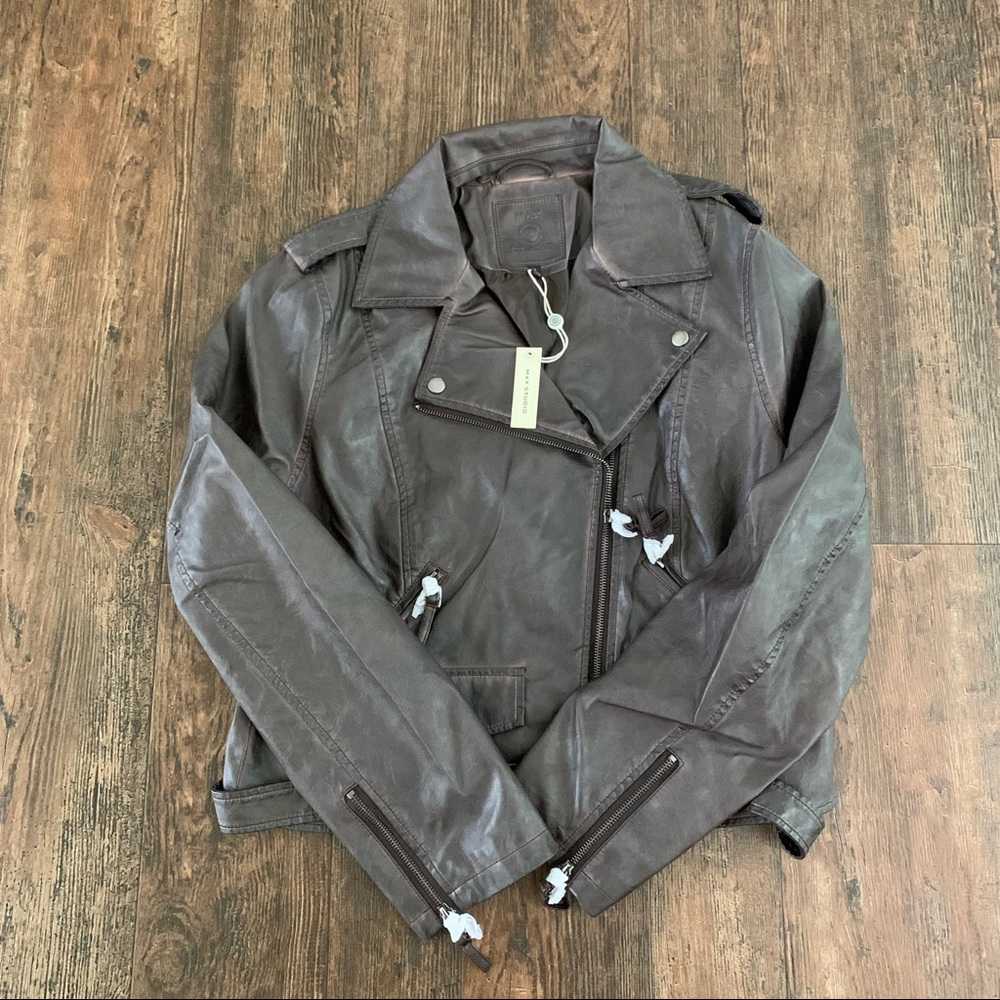 Max Studio Faux Leather Chocolate Moto Jacket